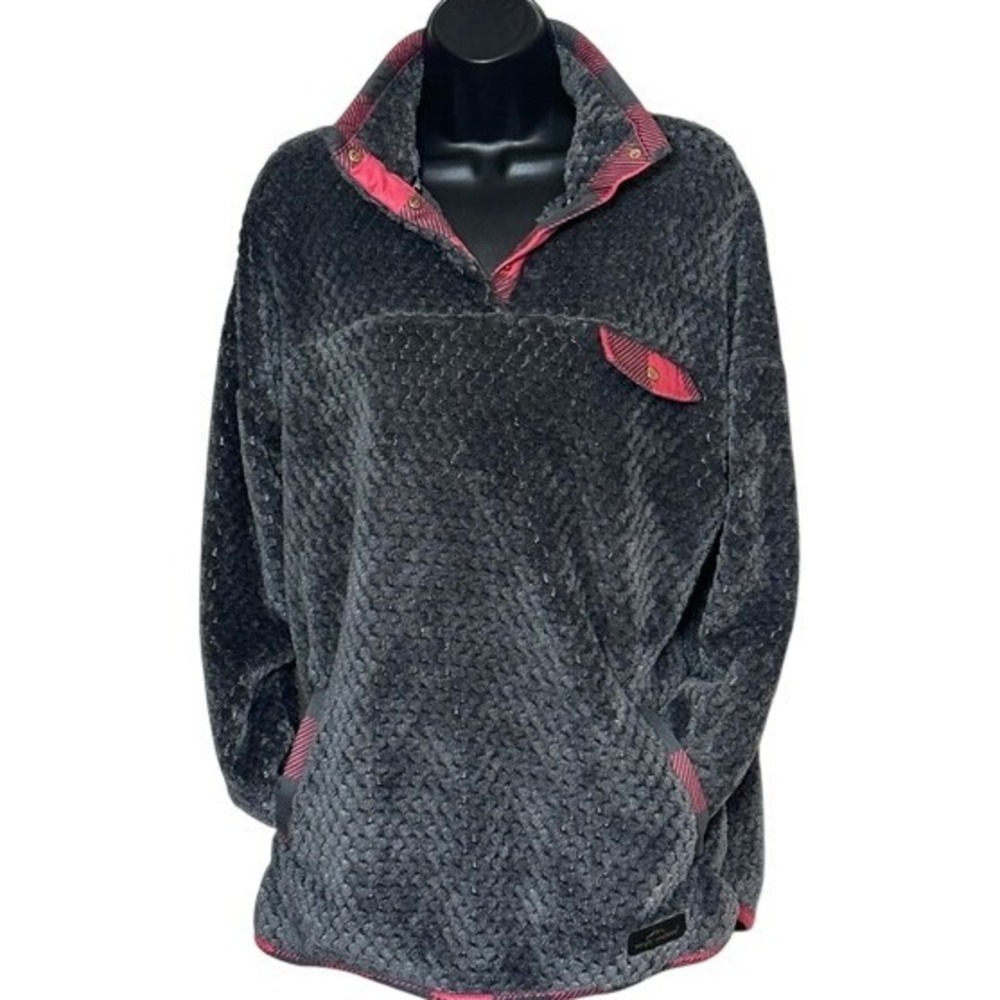 Charcoal Gray Pullover with Red Accents